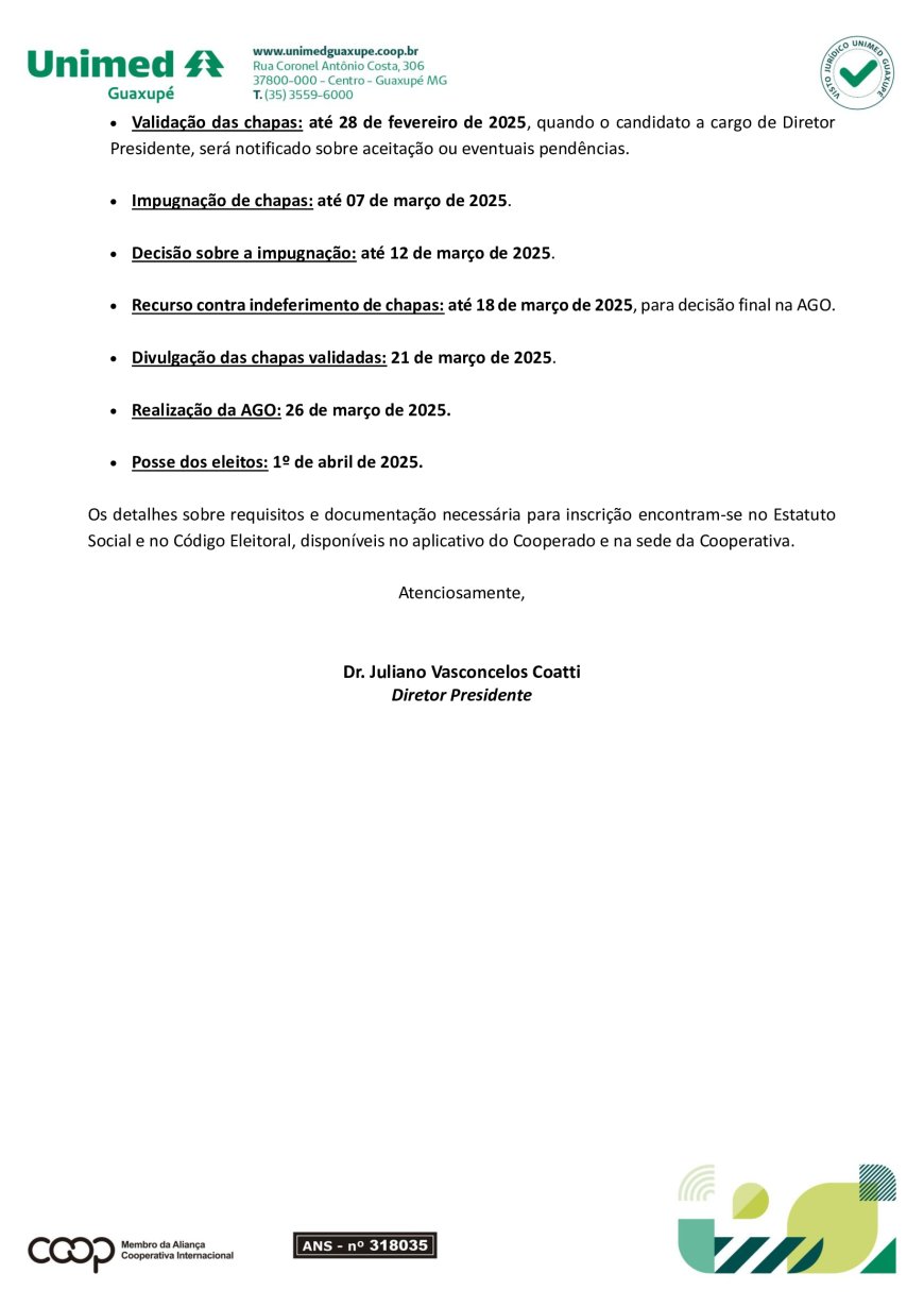 Unimed Guaxupé convoca Médicos e Cooperados para Assembleia Geral Ordinária no dia 26 de março
