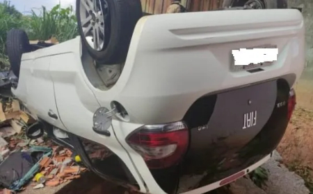 Veículo bate em muro e capota no quintal de residência às margens da BR-459