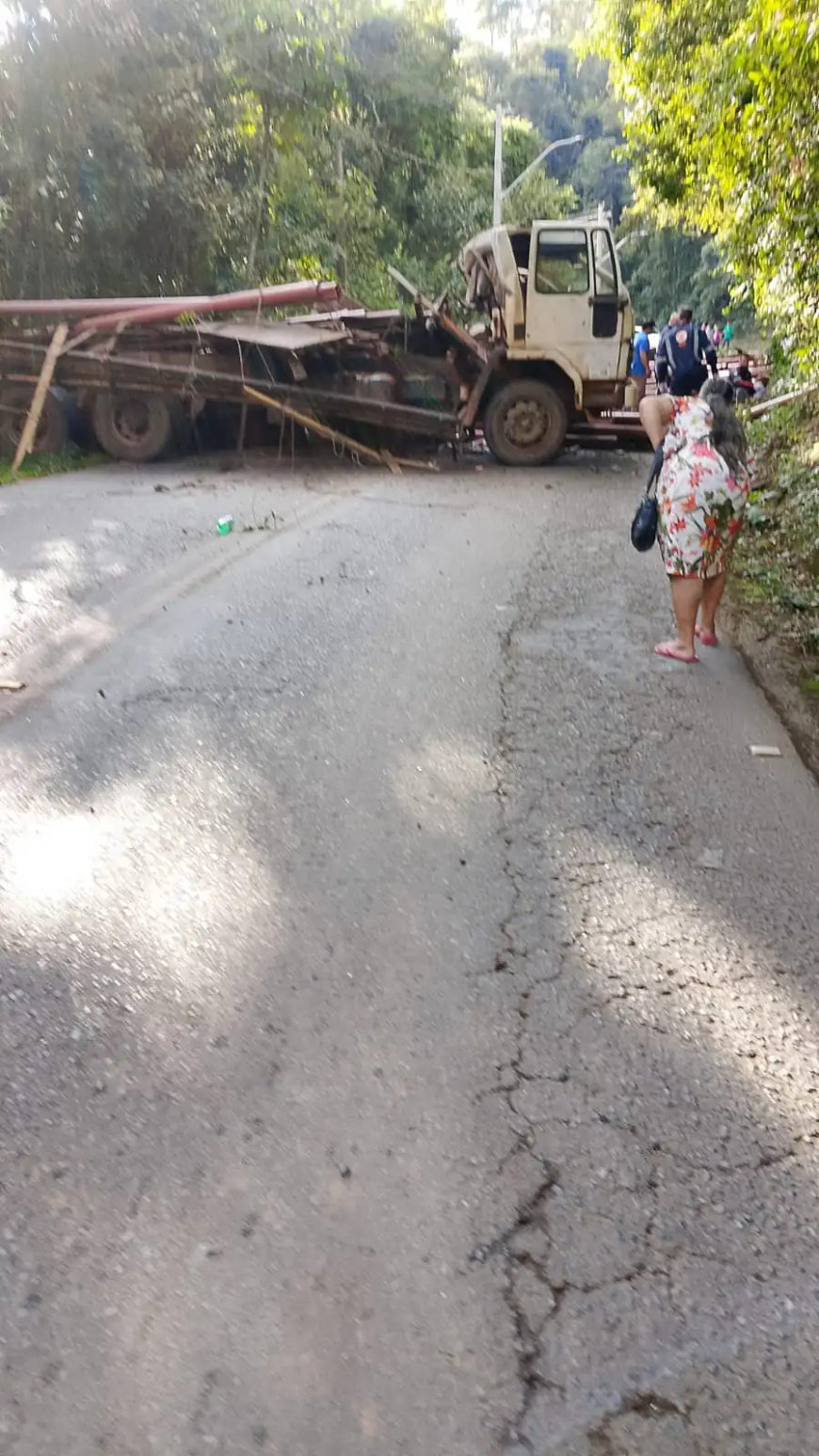 Caminhão que transportava tubos de PVC tomba em serra no Sul de Minas, deixando motorista ferido