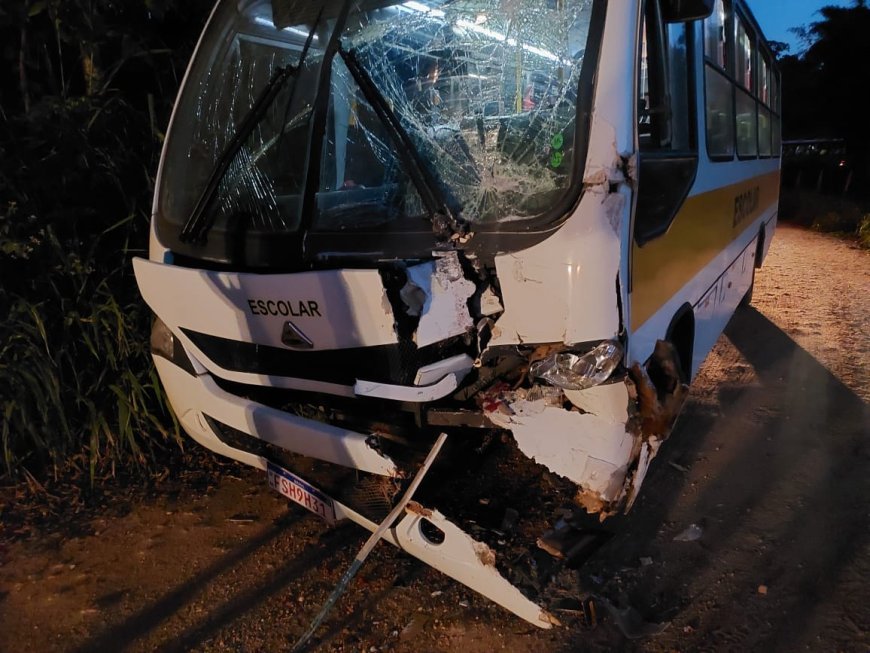 Ônibus escolar e de trabalhadores rurais colidem frontalmente na zona rural de Guaxupé