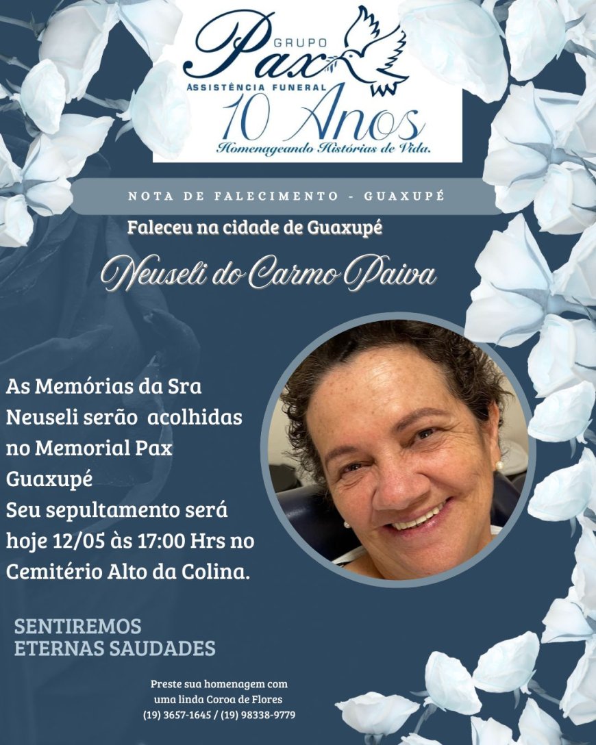Nota de Falecimento: Neuseli do Carmo Paiva, aos 63 anos