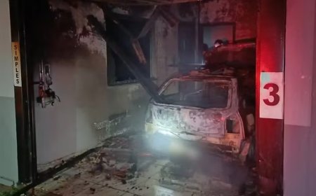 Incêndio em veículo atinge garagem de motel e destrói parte da estrutura em Monte Santo de Minas