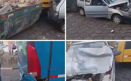 Em Guaranésia, ônibus escolar perde o freio e atinge traseira de Fiat Uno, deixando condutora ferida