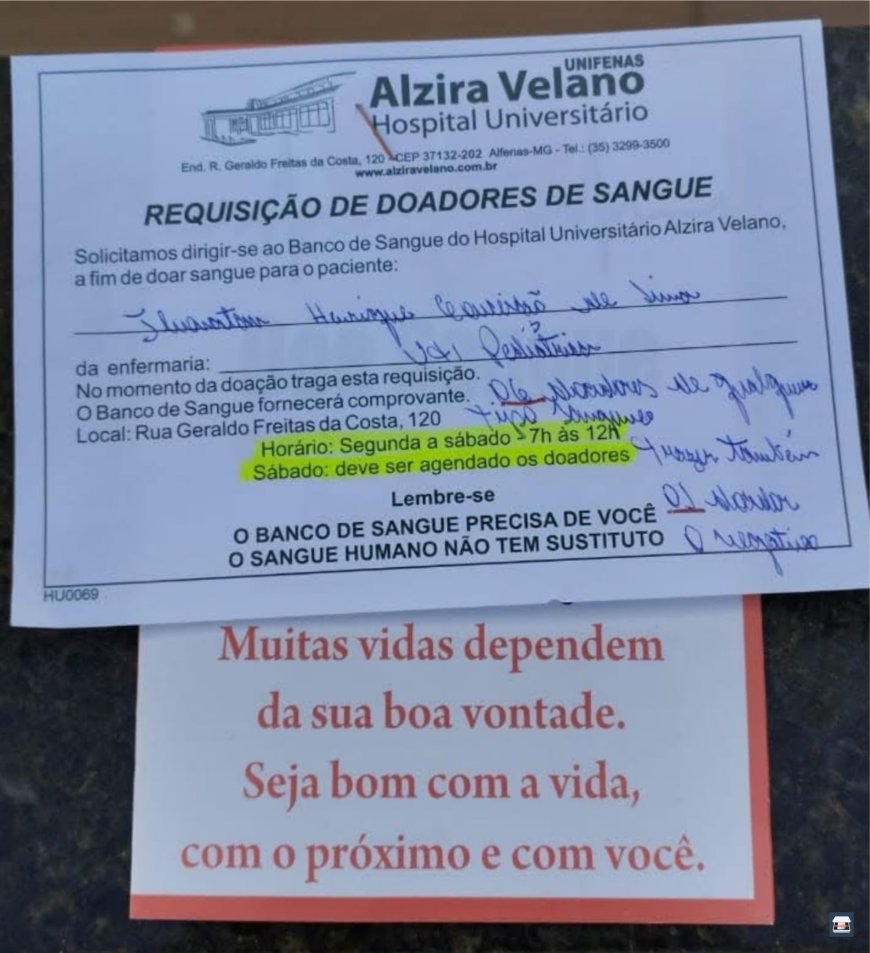 Único sobrevivente de acidente na BR-491, internado em Alfenas, necessita com urgência de sangue