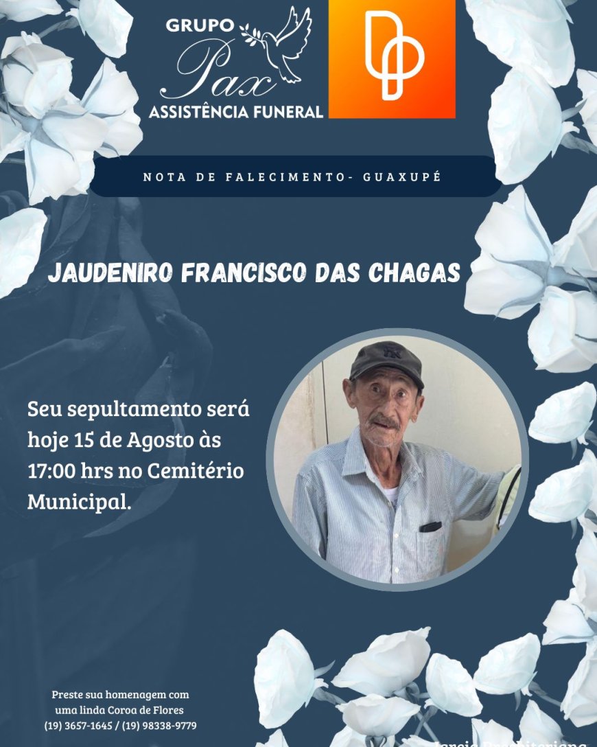 Nota de Falecimento: Jaudeniro Francisco das Chagas, aos 75 anos