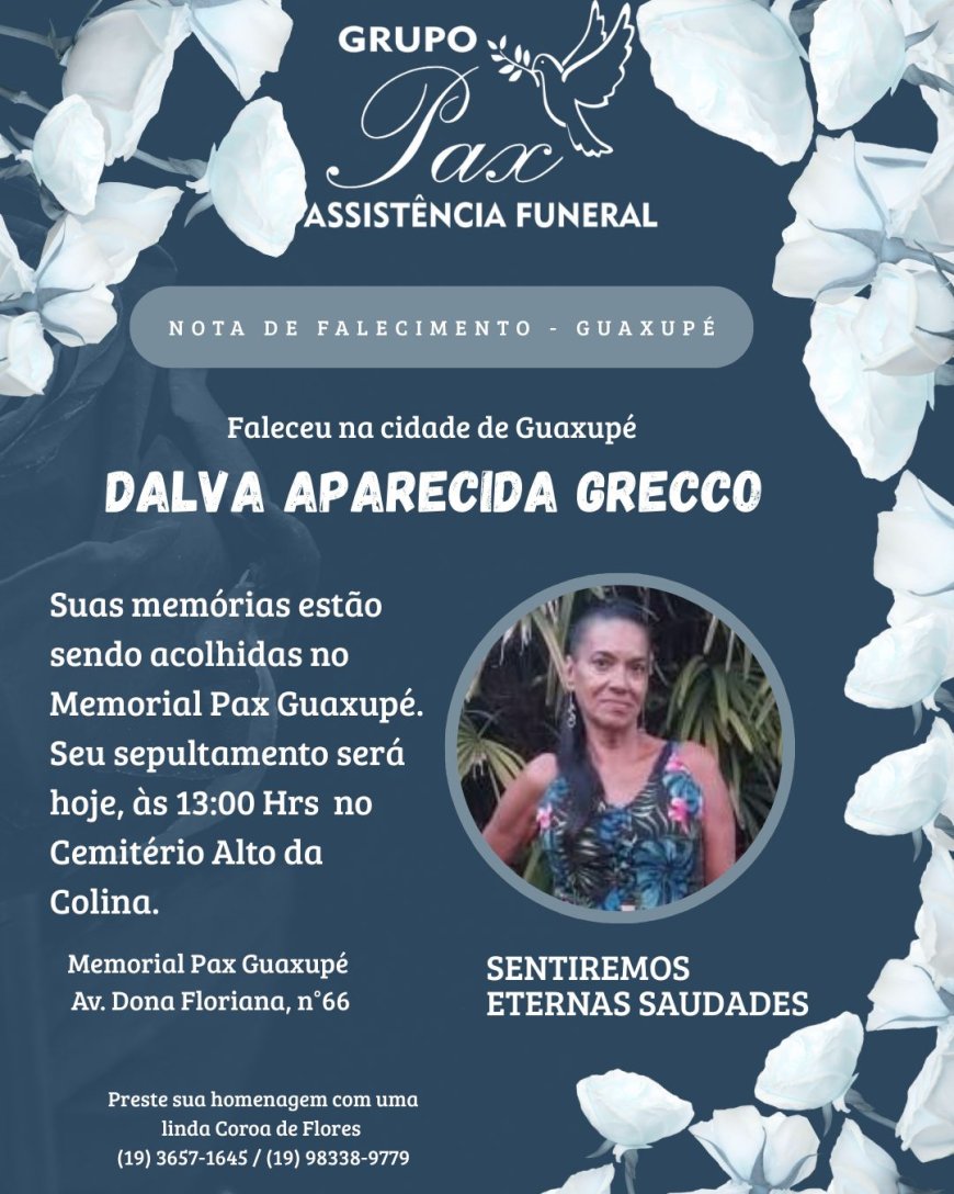 Nota de Falecimento: Dalva Aparecida Grecco, aos 59 anos