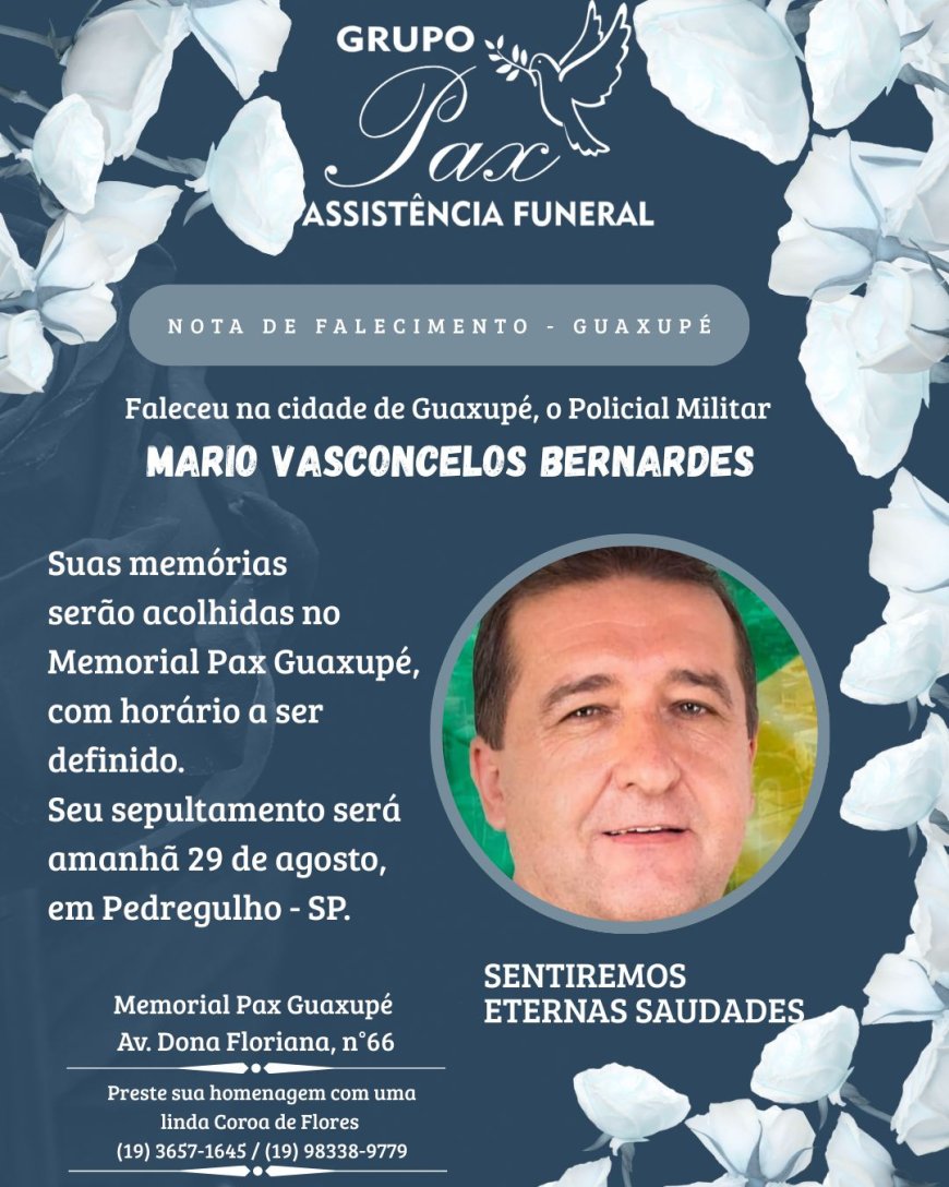 Nota de Falecimento: Mário Vasconcelos Bernardes, aos 62 anos
