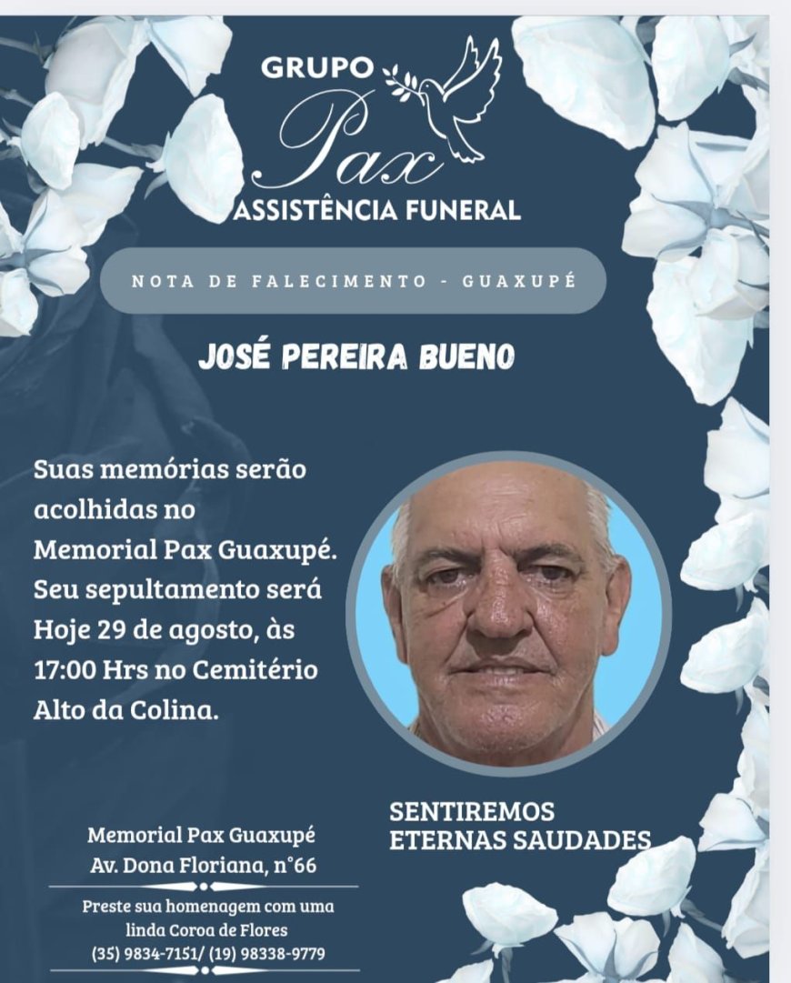 Nota de Falecimento: José Pereira Bueno, aos 74 anos