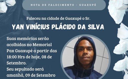 Nota de Falecimento: Yan Vinícius Plácido da Silva, aos 26 anos
