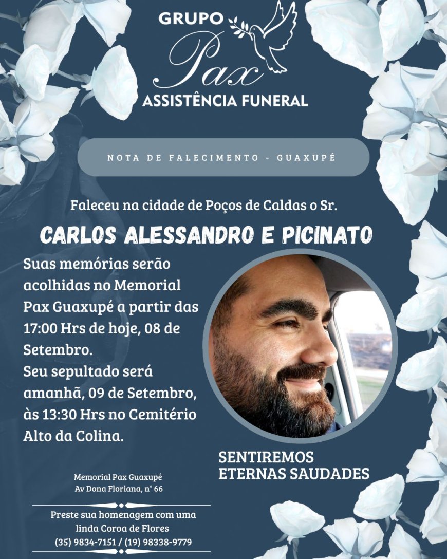 Nota de Falecimento: Carlos Alessandro Picinato, aos 36 anos