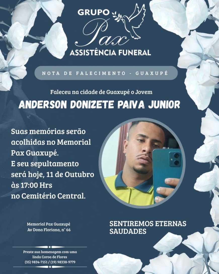 Nota de Falecimento: Anderson Donizete Paiva Júnior, aos 22 anos