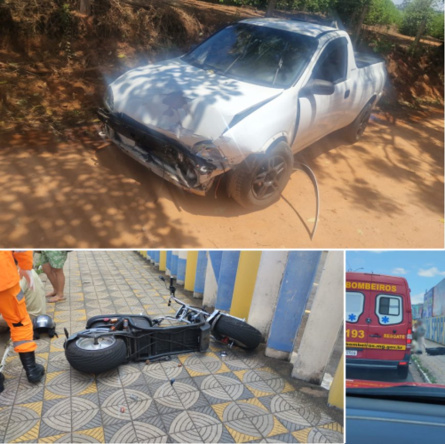 Acidente entre carro e moto elétrica deixa motociclista ferido