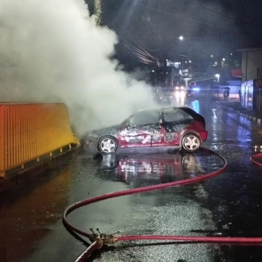 Veículo incendeia-se após bater em grade de proteção de ponte em Guaxupé