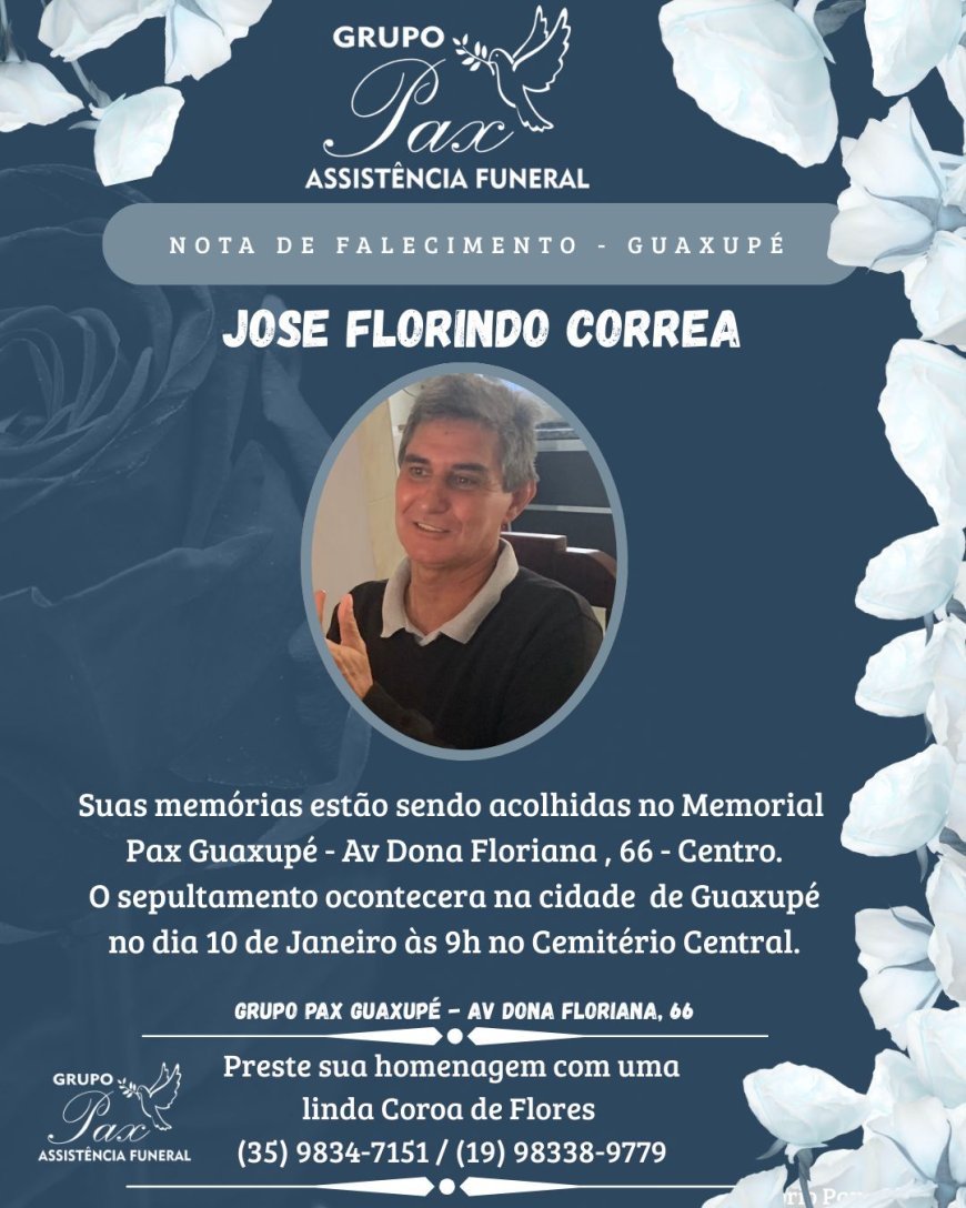Nota de Falecimento: José Florindo Corrêa, aos 67 anos