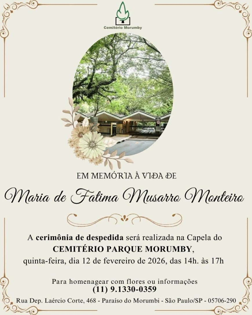 Nota de Falecimento: Maria de Fátima Musarra Monteiro, aos 72 anos