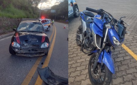 Colisão frontal entre veículo e motocicleta deixa duas vítimas na rodovia MGC-383