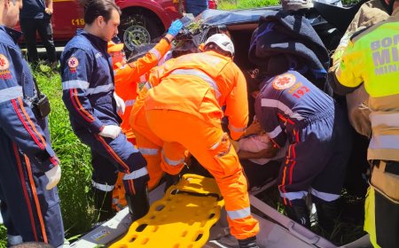 Condutora fica presa às ferragens após veículo capotar várias vezes na rodovia BR-267