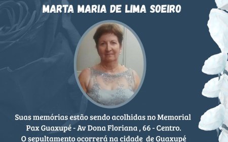 Nota de Falecimento em Guaxupé: Marta Maria de Lima Soeiro, aos 78 anos