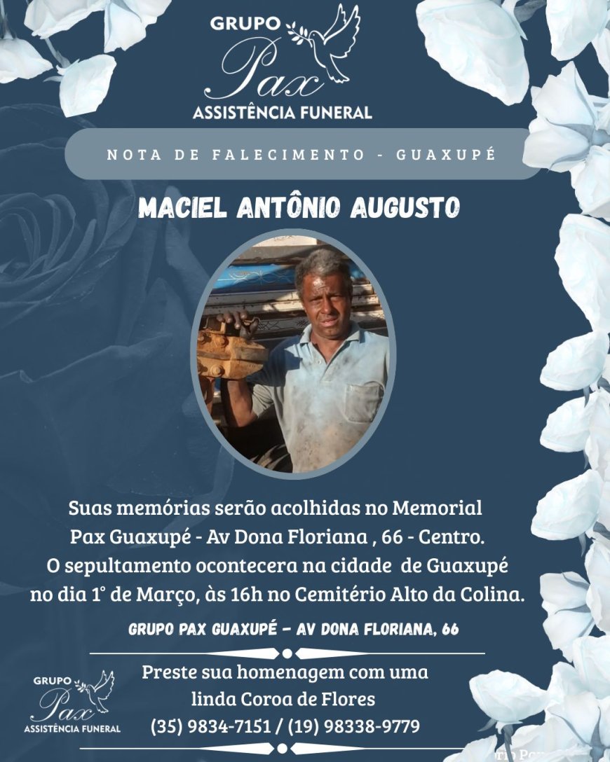 Nota de Falecimento: Maciel Antônio Augusto, aos 59 anos