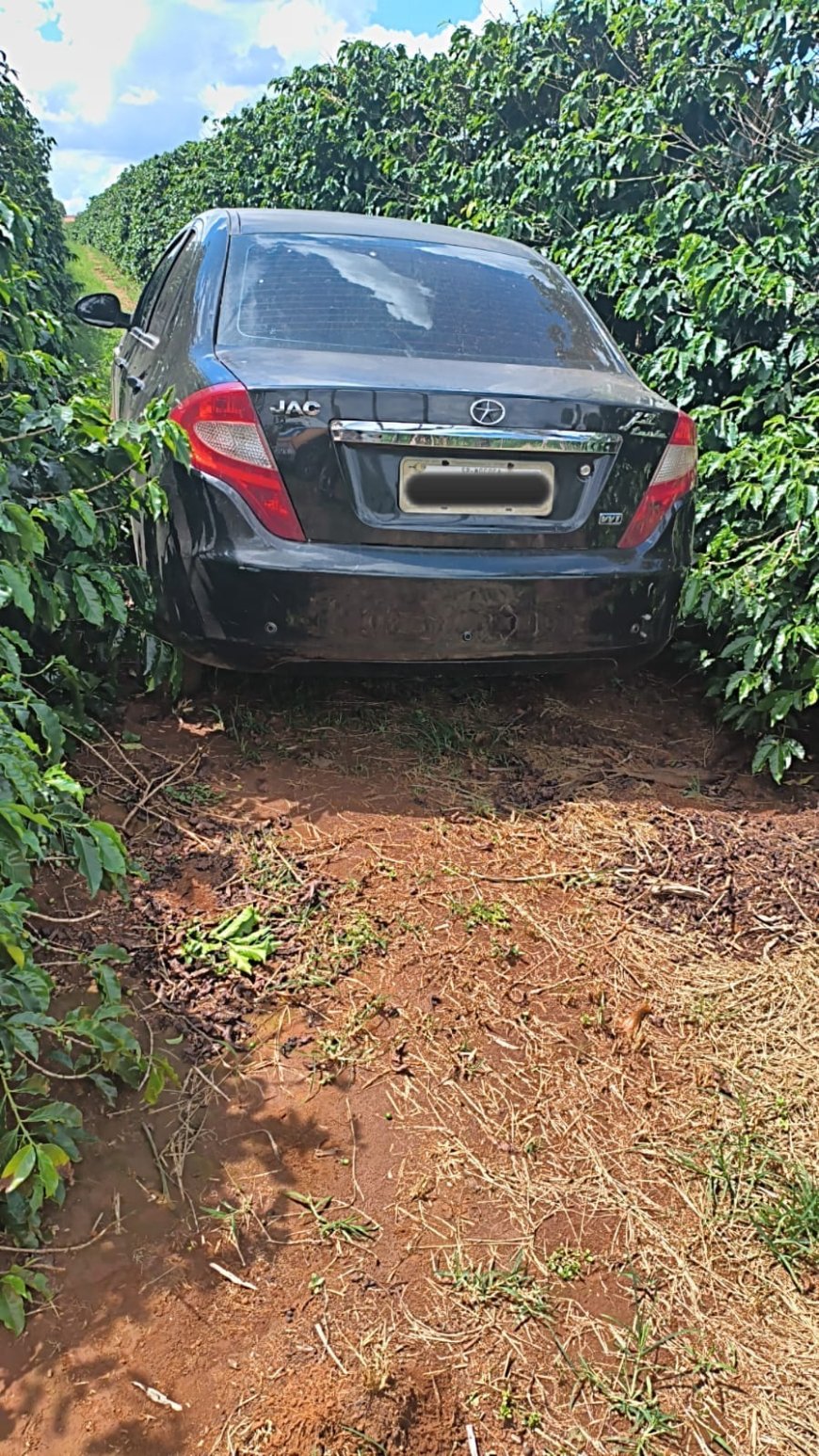 Veículo furtado em Mococa e escondido em plantação de café em Itamogi é recuperado pela PM