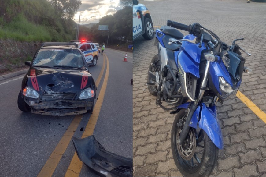 Colisão frontal entre veículo e motocicleta deixa duas vítimas na rodovia MGC-383
