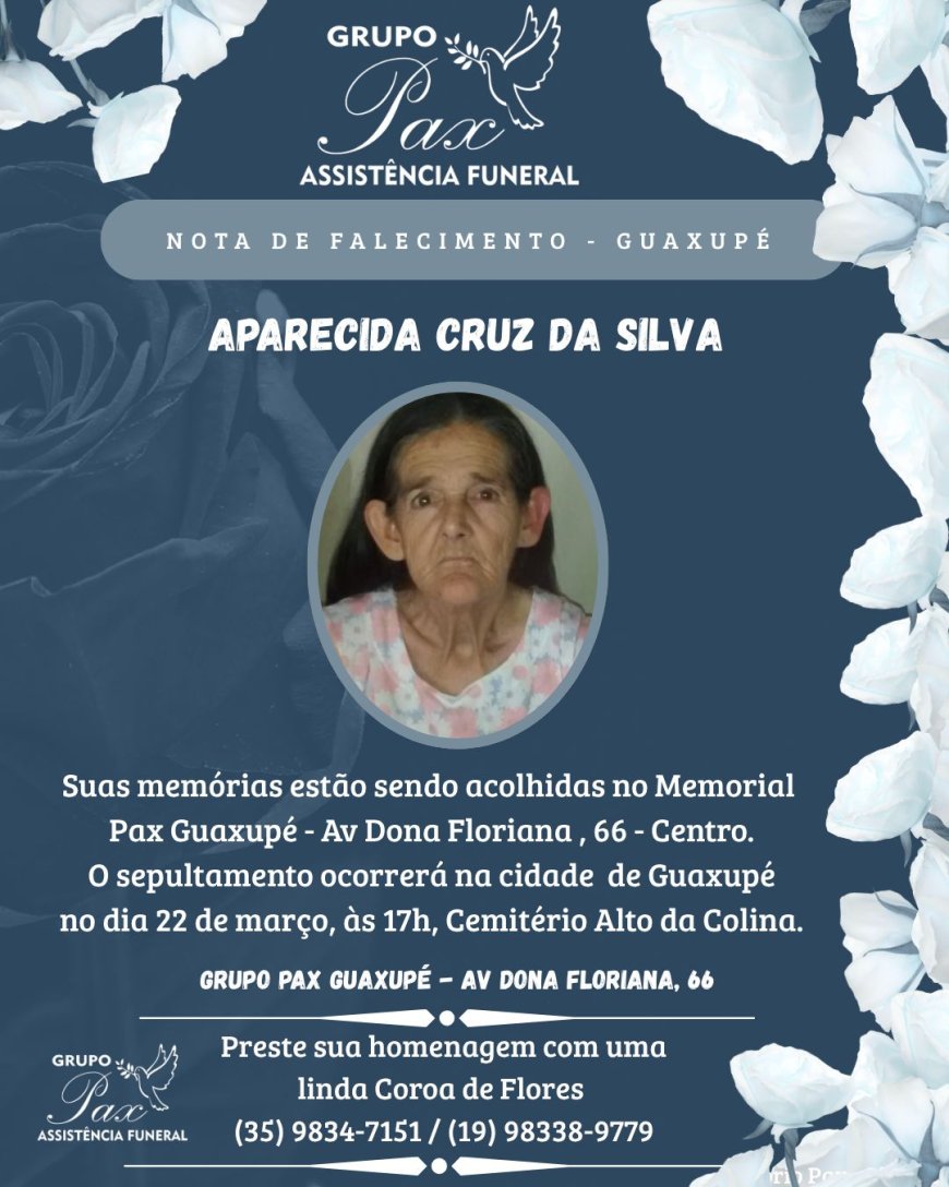 Nota de Falecimento: Aparecida Cruz da Silva, aos 71 anos