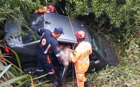 Veículo perde o controle e cai em ribanceira na rodovia MGC-369