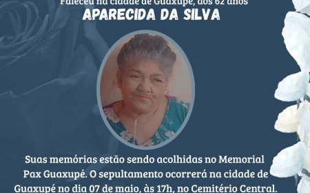 Nota de Falecimento em Guaxupé: Aparecida da Silva, aos 62 anos
