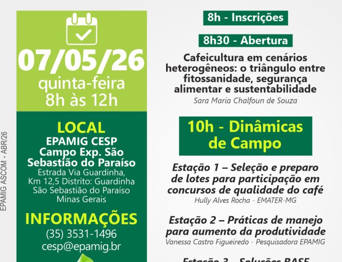 EPAMIG promove 20º Encontro Tecnológico de Cafeicultura em Paraíso