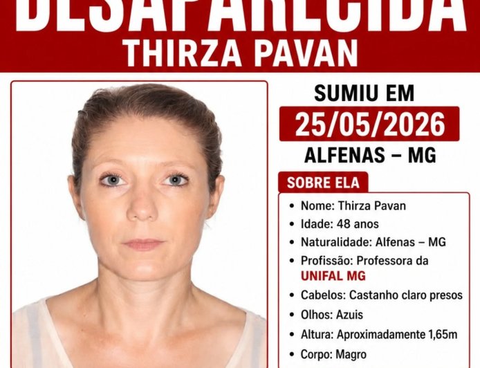 Professora da Universidade Federal de Alfenas está desaparecida desde segunda-feira