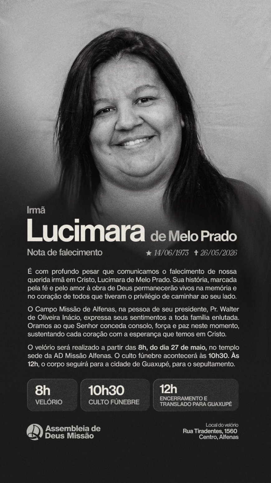 Nota de Falecimento: Lucimara de Melo Prado, aos 52 anos