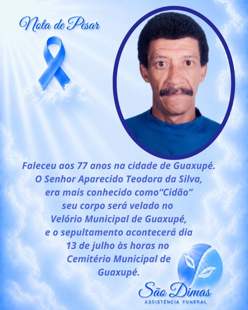 Nota de Falecimento em Guaxupé: Aparecido Teodoro da Silva, aos 77 anos (Cidão)