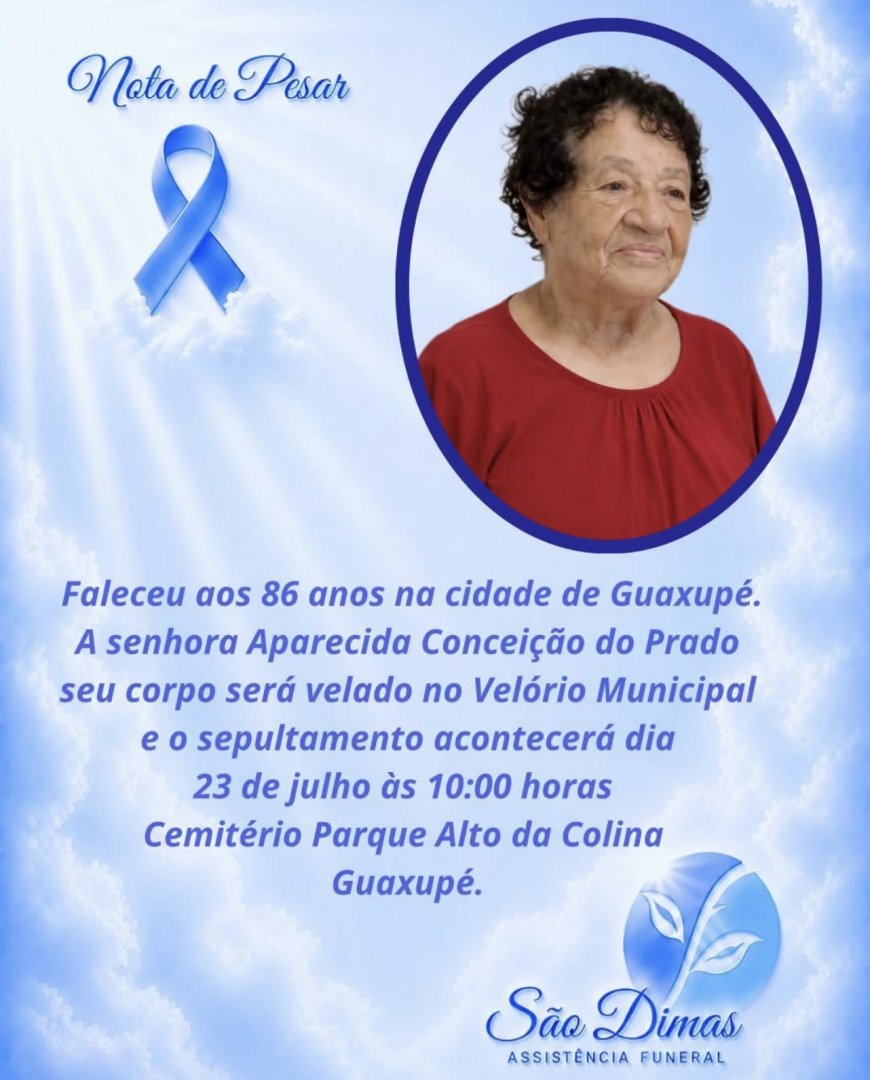 Nota de Falecimento em Guaxupé: Aparecida Conceição do Prado, aos 86 anos