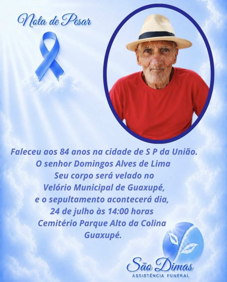 Nota de Falecimento: Domingos Alves de Lima, aos 84 anos