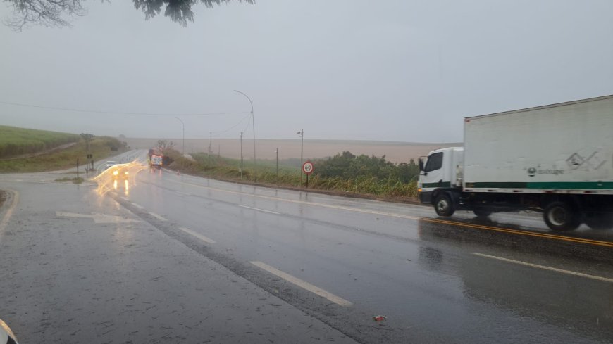 Motorista desvia de moto, colide contra guia e tomba caminhão na MG-491