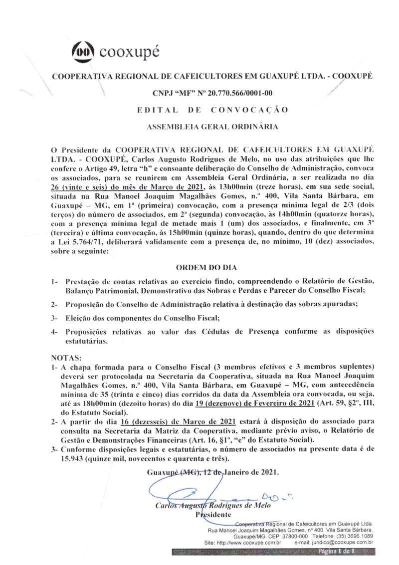 Edital de Convocação - Assembleia Geral Ordinária 