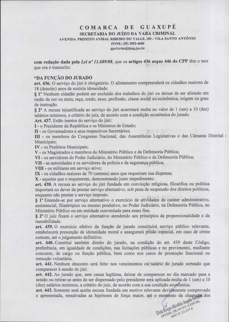 Comarca de Guaxupé publica Julgamento e Edital de Convocação de Júri, a ser realizado no dia 7 de outubro