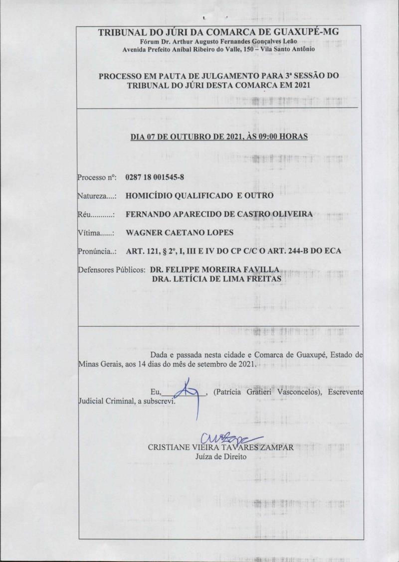 Comarca de Guaxupé publica Julgamento e Edital de Convocação de Júri, a ser realizado no dia 7 de outubro