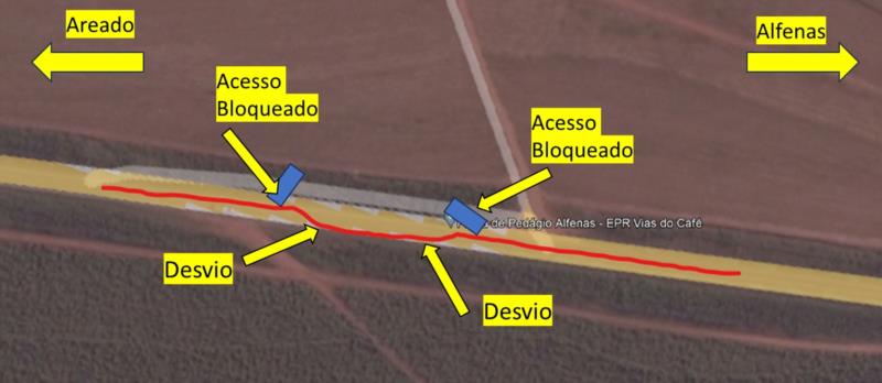 EPR Vias do Café informa desvio temporário no tráfego da BR-491,em Alfenas