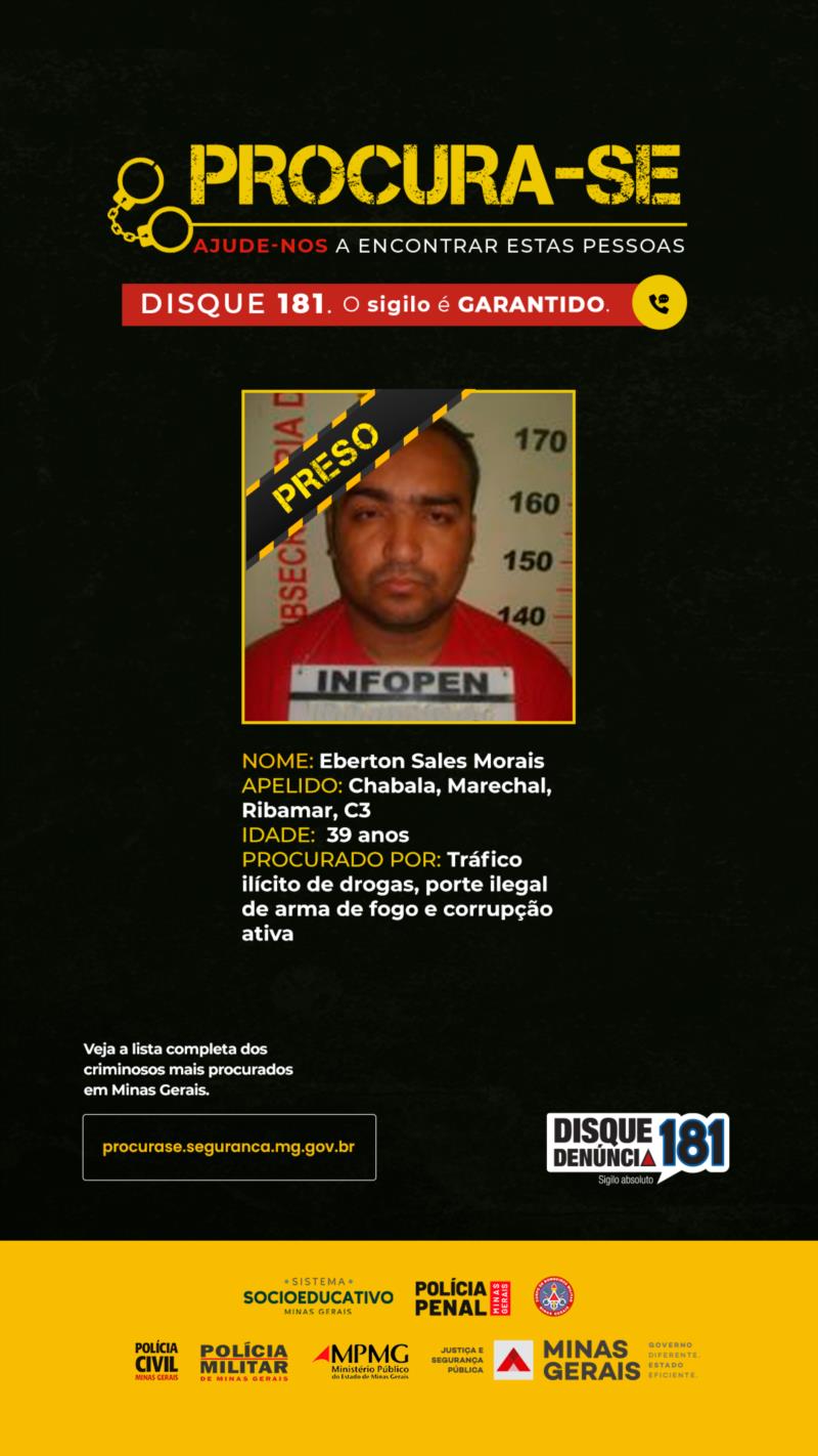 Oitavo da lista dos criminosos mais procurados de Minas Gerais é preso