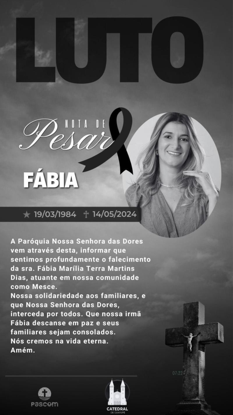 Nota de Falecimento - Fábia M. T. Martins Dias, aos 40 anos 