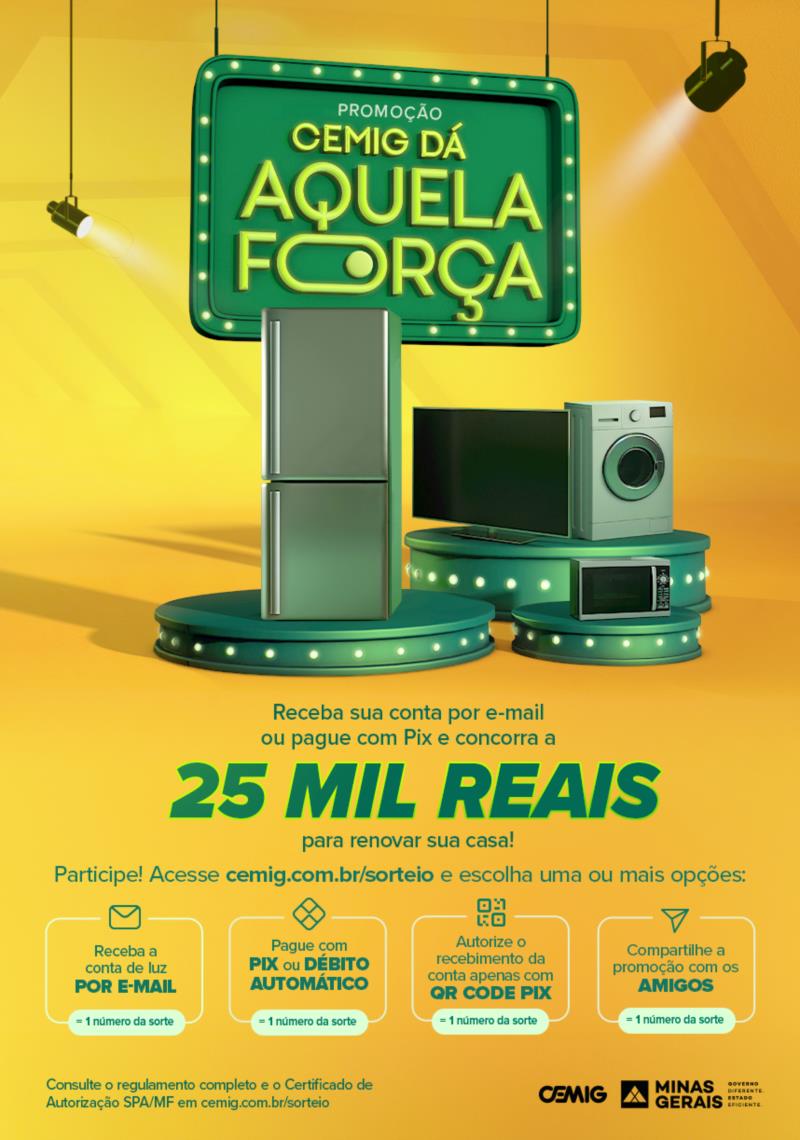 Promoção "Cemig Dá Aquela Força" irá premiar clientes com sorteios de R$ 25 mil