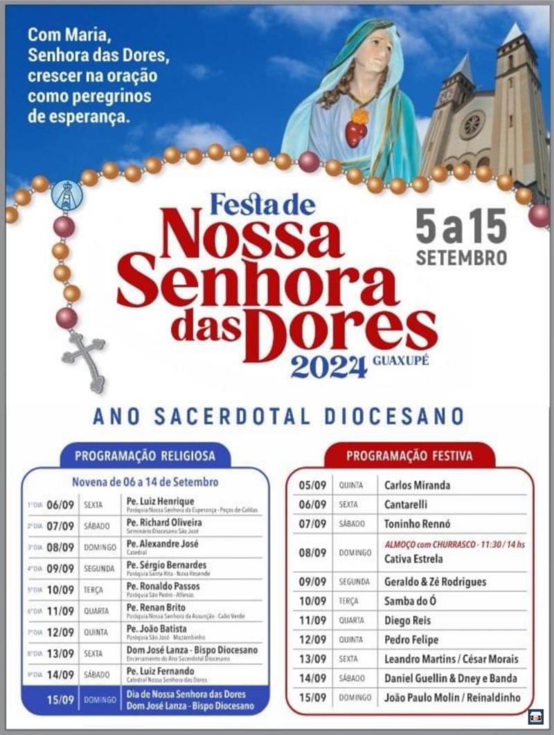 Festa de Nossa Senhora das Dores começa nesta quinta-feira em Guaxupé 